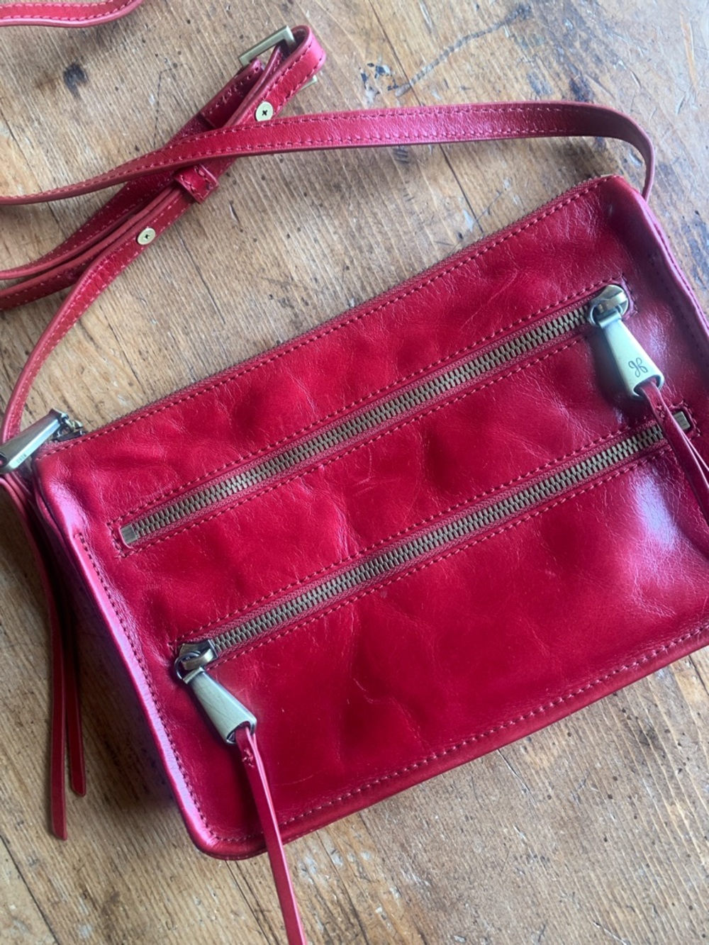 HOBO Red Leather Crossbody with Dual Front Zips - Picture 16 of 16